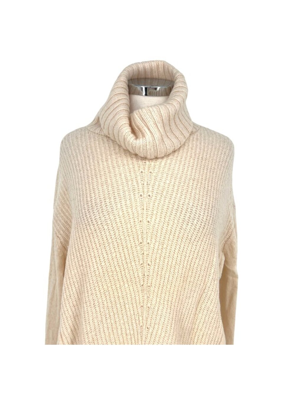 Anthropologie Moth Cream Cowl Oversized Wool Blend Ribbed Sweater Size Small